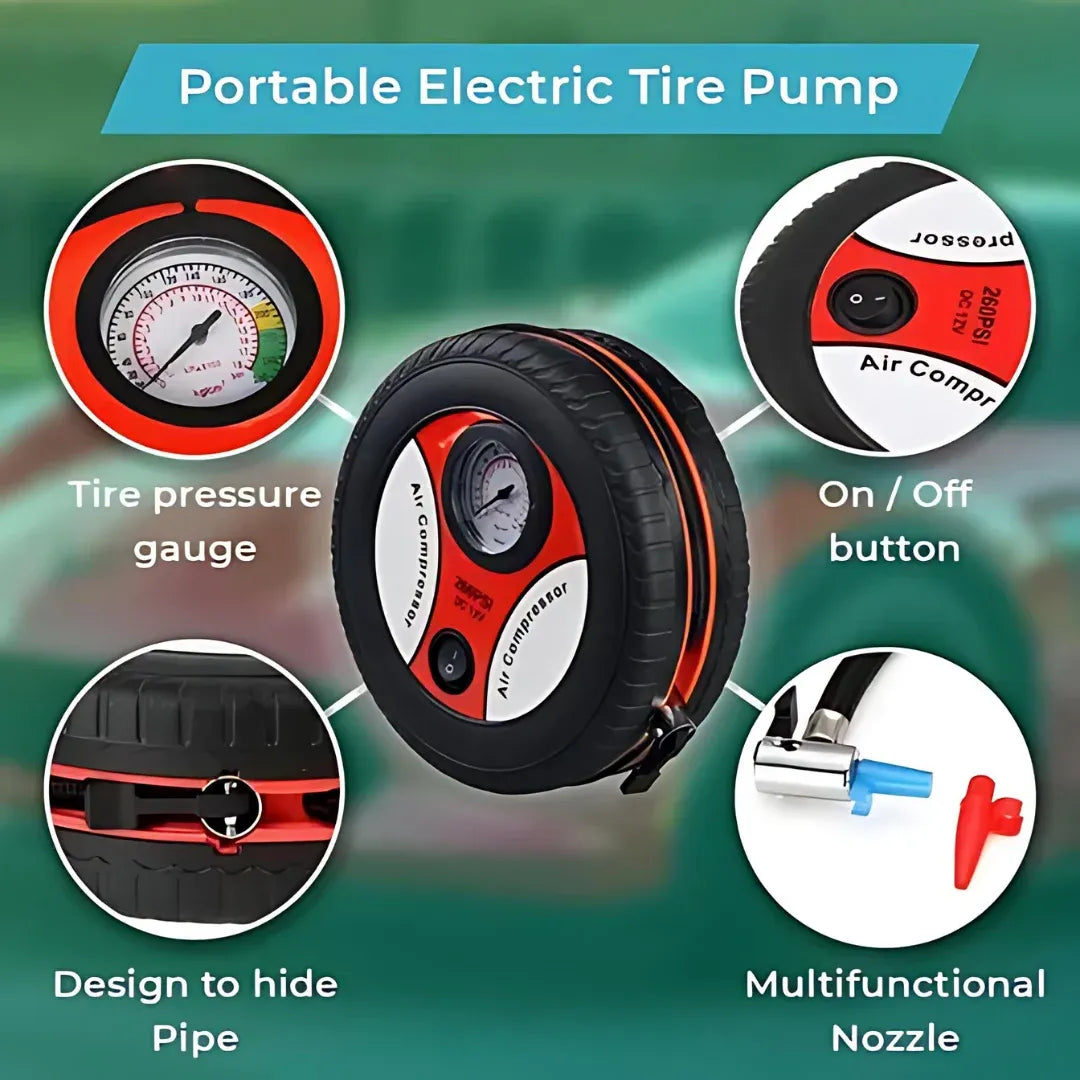 Portable Electric Tyre Inflator Pump — 260 PSI, 12 V Powered